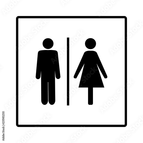 Black silhouette men and women icon in white square. Sign restroom women and men. Icon public toilette and bathroom for hygiene. Template for poster,sign. Flat vector image. Vector illustration