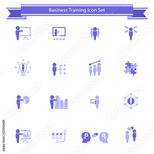 Business management, business training, business strategy and human resources icon set 