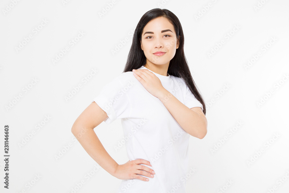 Portrait asian beauty woman face isolated on white background. Japanese women make up and hair health. Copy space. Healthy skin care. Portrait asian beauty woman face isolated on white background. Japanese women make up and hair health. Copy space. Healthy skin care.