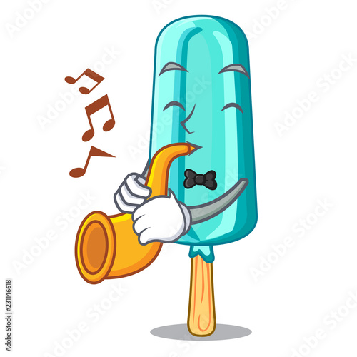 With trumpet Ice cream shaped with stick cartoon