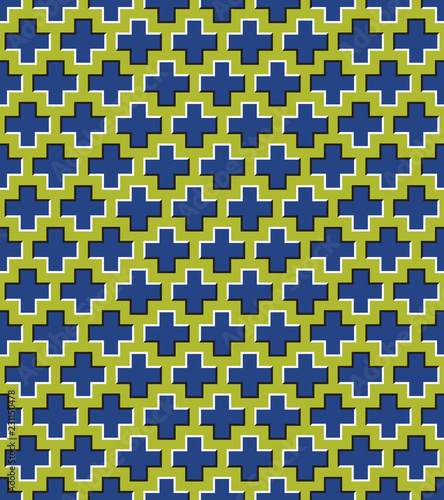 Optical illusion seamless pattern of moving crosses.