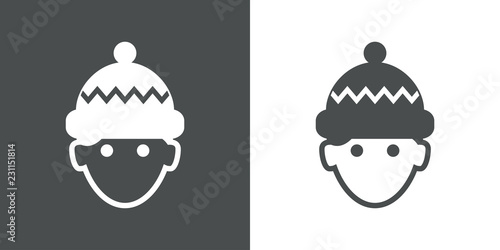 Icono plano hombre con gorro de lana en gris y blanco