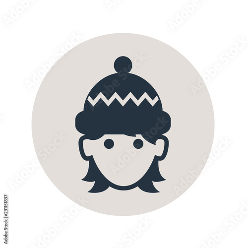 Icono plano mujer con gorro de lana en circulo gris