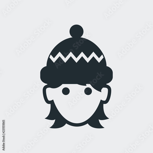 Icono plano mujer con gorro de lana en fondo gris