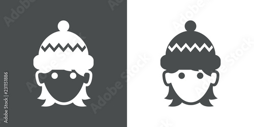 Icono plano mujer con gorro de lana en gris y blanco