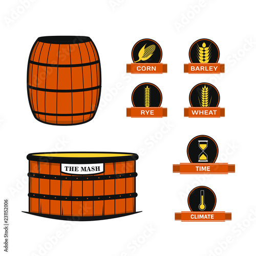 Distillery equipment vector set