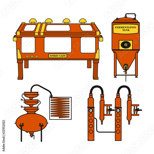 Distillery equipment vector set