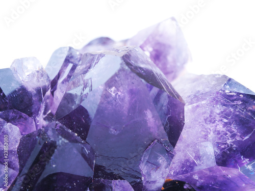amethyst crystals on white background