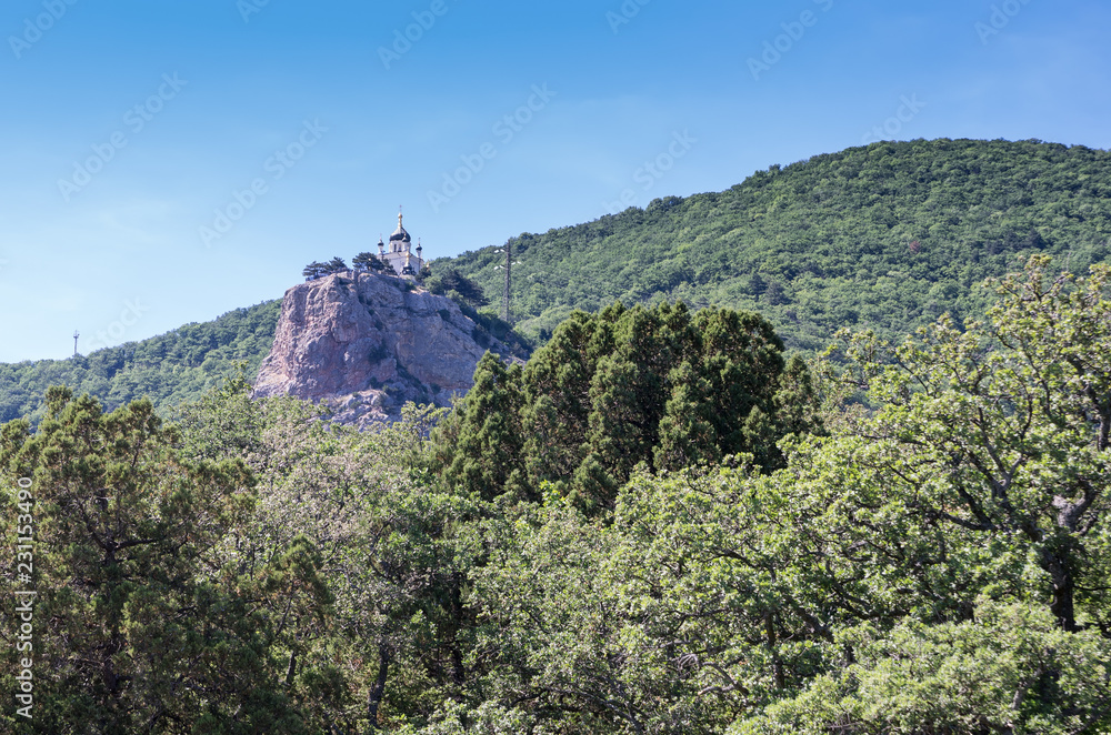 Foros Church of Resurrection of Christ stands on top of Red Rock, built in memory of miraculous rescue of royal family in autumn of 1888 in train accident near Kharkov, when Alexander ΙΙΙ and his fami Foros Church of Resurrection of Christ stands on top of Red Rock, built in memory of miraculous rescue of royal family in autumn of 1888 in train accident near Kharkov, when Alexander ΙΙΙ and his fami