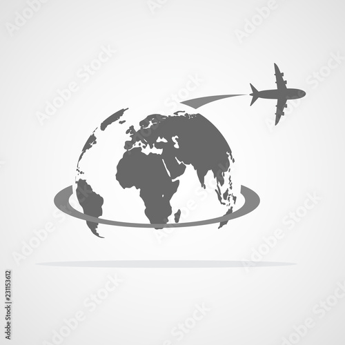 Airplane flying around the globe. Vector illustration