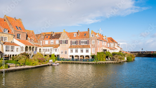Historic waterfront houses in Enkhuizen, Noord-Holland, Netherlands