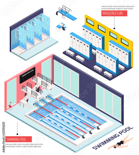 Swimming Pool Isometric Composition