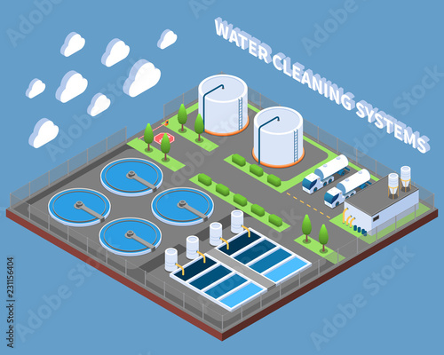 Water Cleaning Systems Isometric Composition