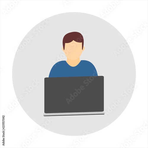 Icon of man with laptop computer. Flat vector illustration. © cvaradinac
