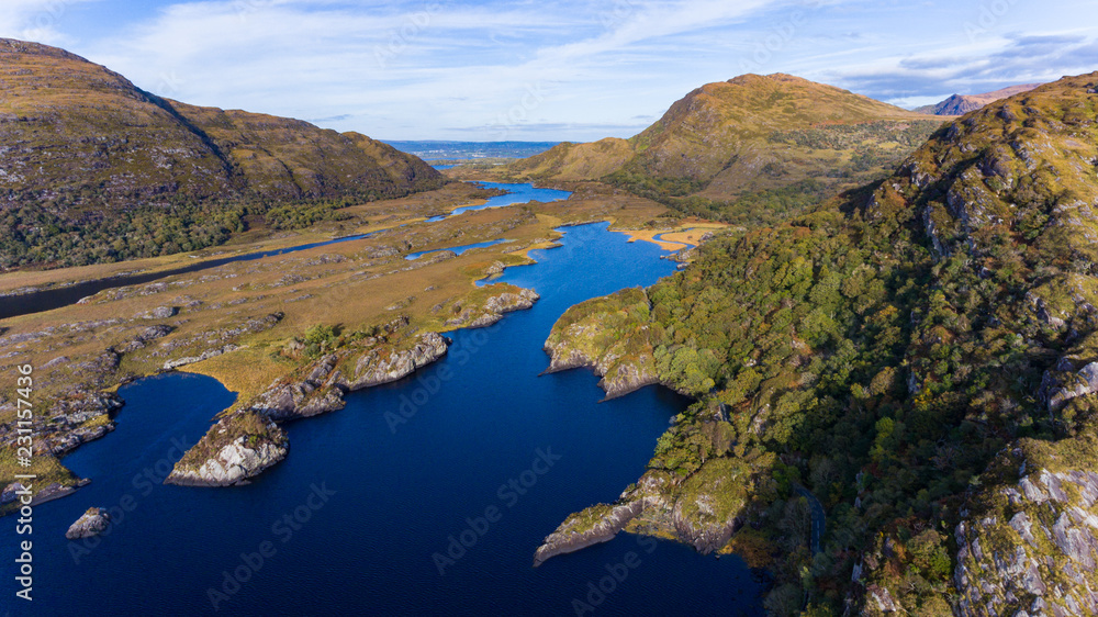 Aerial view of Killarney National Park on the Ring of Kerry during autumn,County Kerry, Ireland