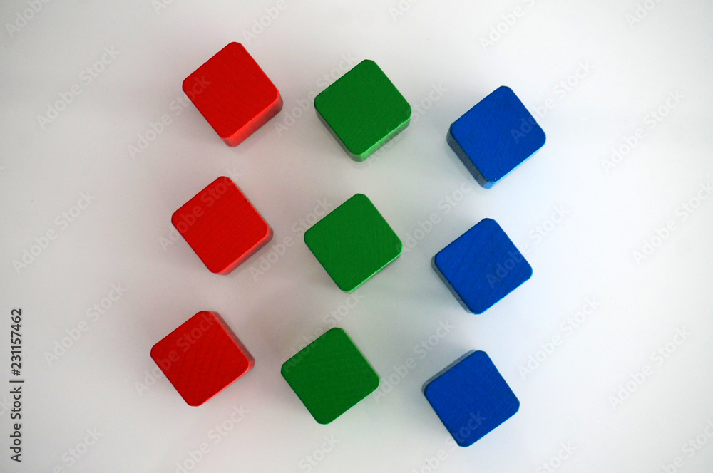RGB red green blue wooden toy blocks RGB red green blue wooden toy blocks