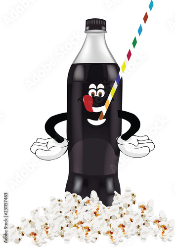 bevanda in bottiglia con popcorn