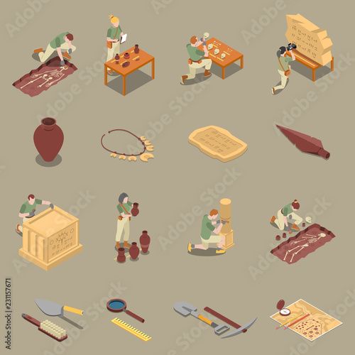 Archeology Isometric Icons Set