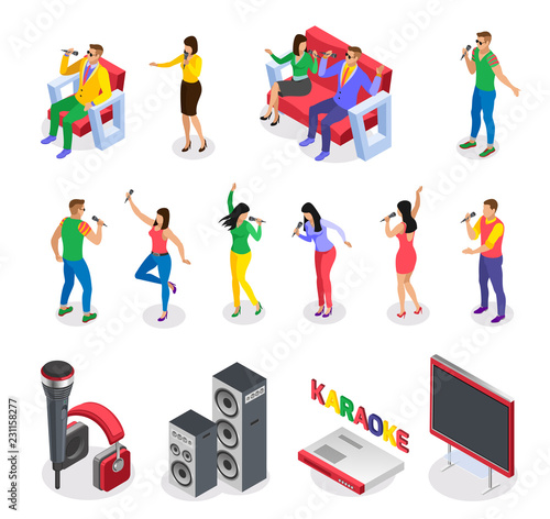Karaoke Isometric Icon Set