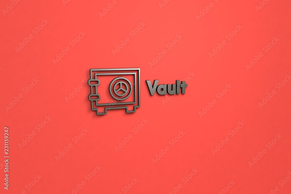 Illustration of Vault with brown text on red background Illustration of Vault with brown text on red background