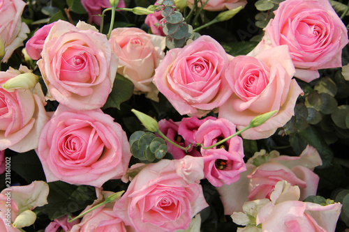 Pink wedding centerpiece  roses and eustoma