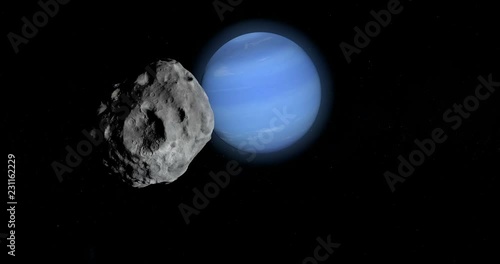 Satellite Nereid orbiting around Neptune planet in the outer space photo