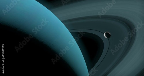 Satellite Puck, uranian moon, orbiting around Uranus planet in the outer space photo