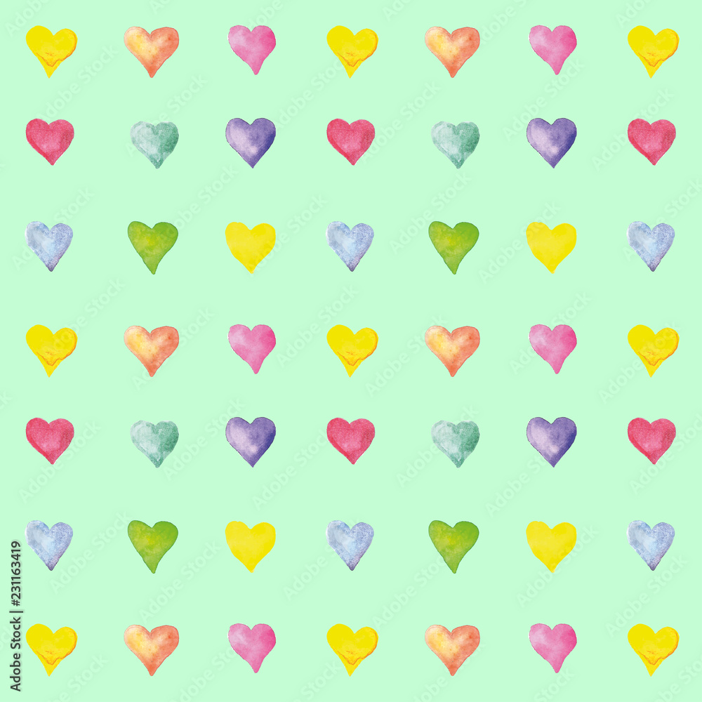 Vector illustration Seamless pattern with watercolor hearts. Vector design isolated on white background illustration
