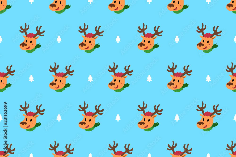 Vector cartoon happy christmas reindeer seamless pattern