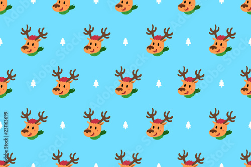 Vector cartoon happy christmas reindeer seamless pattern