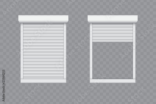 Closed and opened roller shutters window