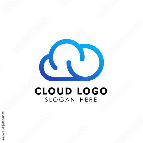cloud tech logo design in line art style. cloud logo design vector icon