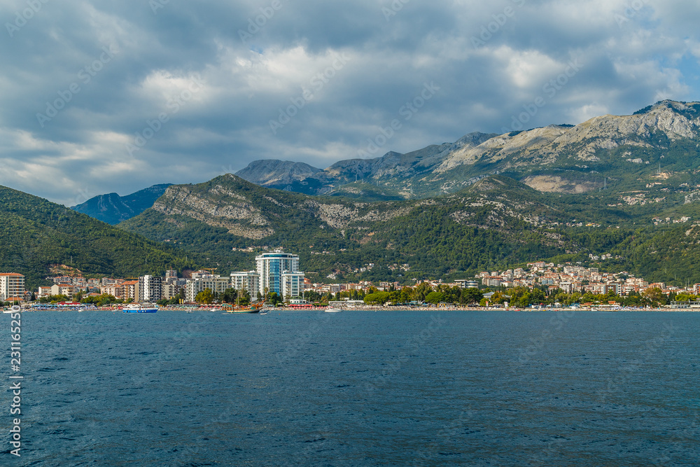 View of the city of Budva in Montenegro from the sea