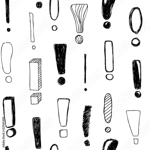 Seamless pattern with hand drawn doodle exclamations marks. Vector illustration
