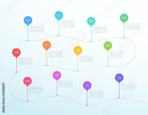 Timeline Vector Numbers 1 to 12 3d Shapes Infographic