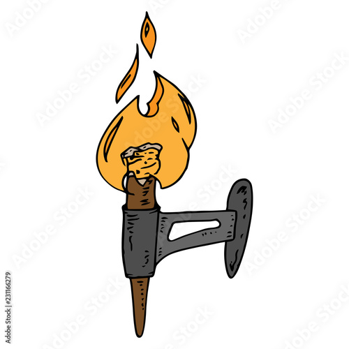 Wall mounted torch. Vector illustration torch is on the wall. Hand drawn lamp from the torch.