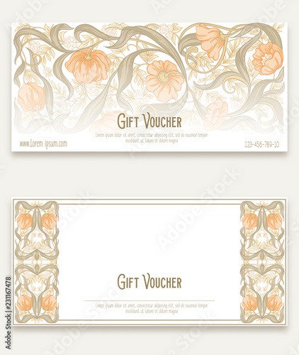 Floral pattern in art nouveau style, vintage, old, retro style.