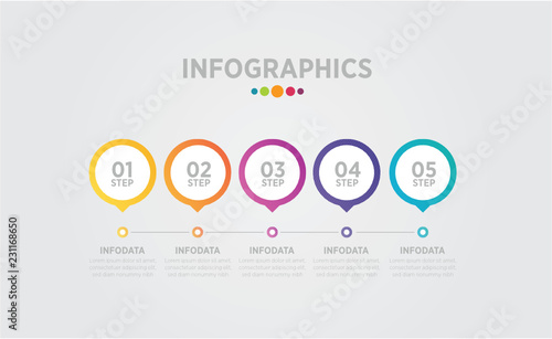 Abstract info graphic template with a five steps . Business circle with options for diagram, web design. Vector,illustration.