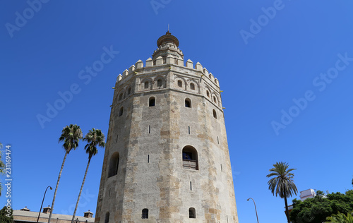 Torre del Oro or Golden Tower (13th century), a medieval Arabic military dodecagonal watchtower in Seville, Andalusia, southern Spain photo