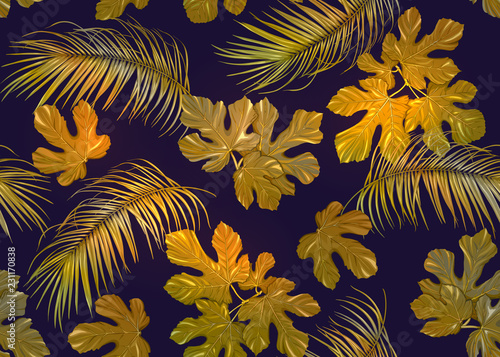 Tropic leaves seamless pattern in neon colors