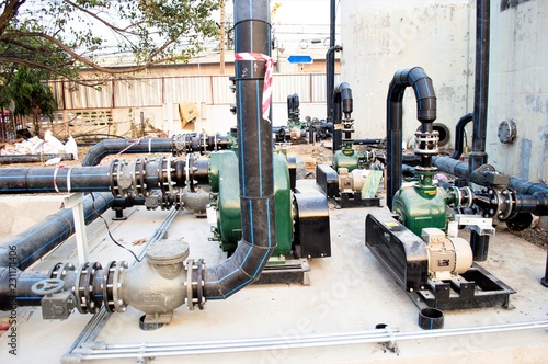 Water pump in the construction site. To build a wastewater treatment plant