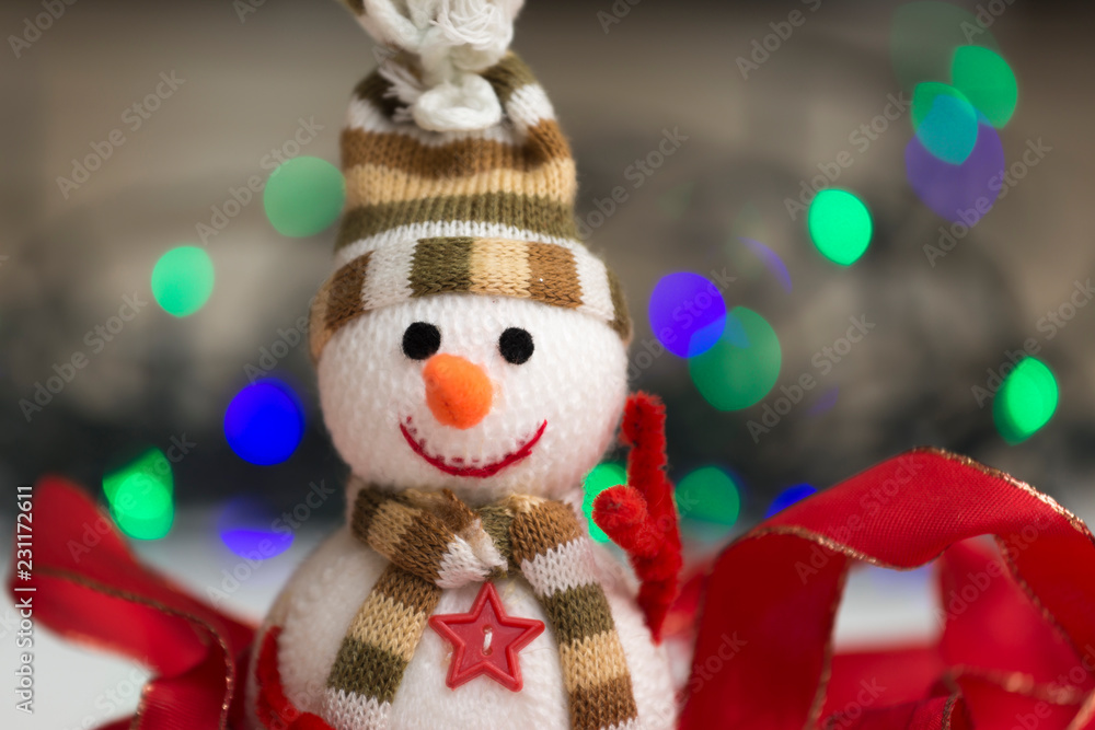 representation of snowman with colored lights. Christmas, ornaments.