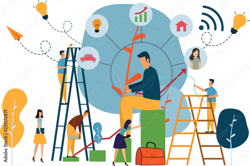 business corporate ladder, the concept of career growth, career planning.  cartoon concept vector illustration. Stock Vector | Adobe Stock