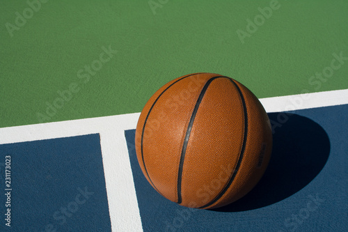 Basketball sits on court