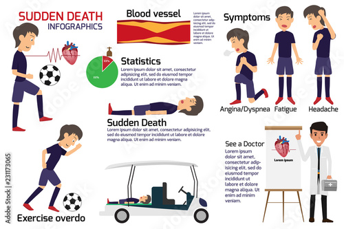 soccer player having a sudden death attack infographics, medical and health concept in heart attack or sudden death, stroke, vector illustration.