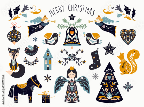 Christmas graphic elements collection in scandinavian style