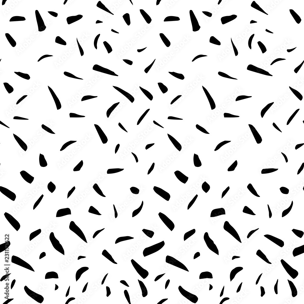 Black abstract texture with dashes or ink blobs. Paint ticks hand drawn background. Pencil, pen, marker ink pattern. Simple angle geometric shapes. Poster or wallpaper design. Vector illustration Black abstract texture with dashes or ink blobs. Paint ticks hand drawn background. Pencil, pen, marker ink pattern. Simple angle geometric shapes. Poster or wallpaper design. Vector illustration
