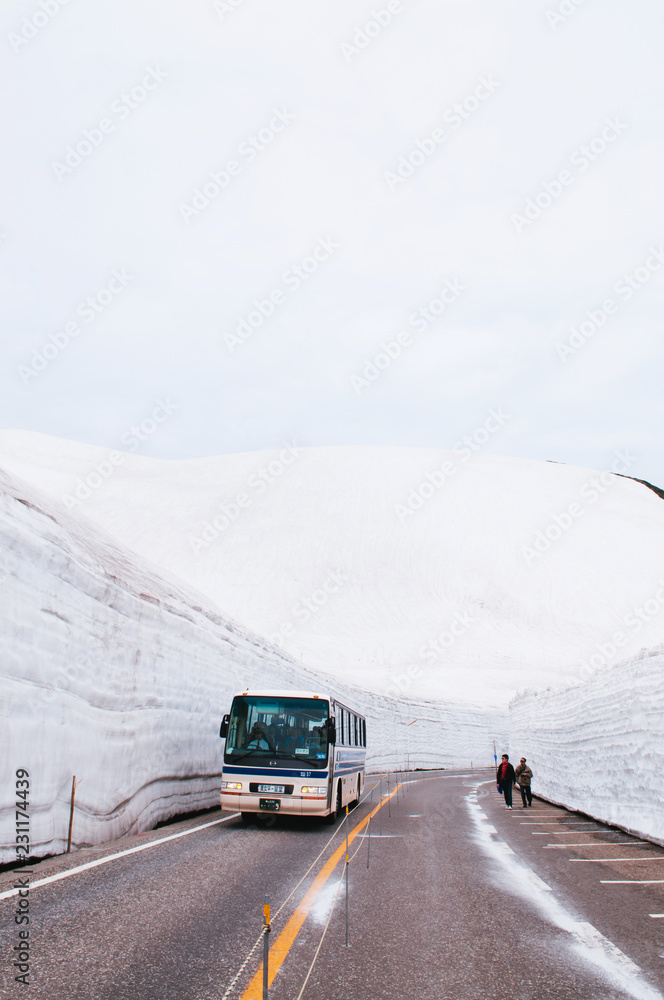 Road between Snow wall Tateyama Kurobe Alpine Toyama - Japan