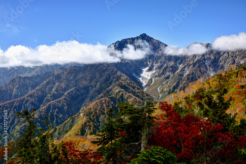 長野県白馬村 小遠見山山頂から見る秋の鹿島槍ケ岳