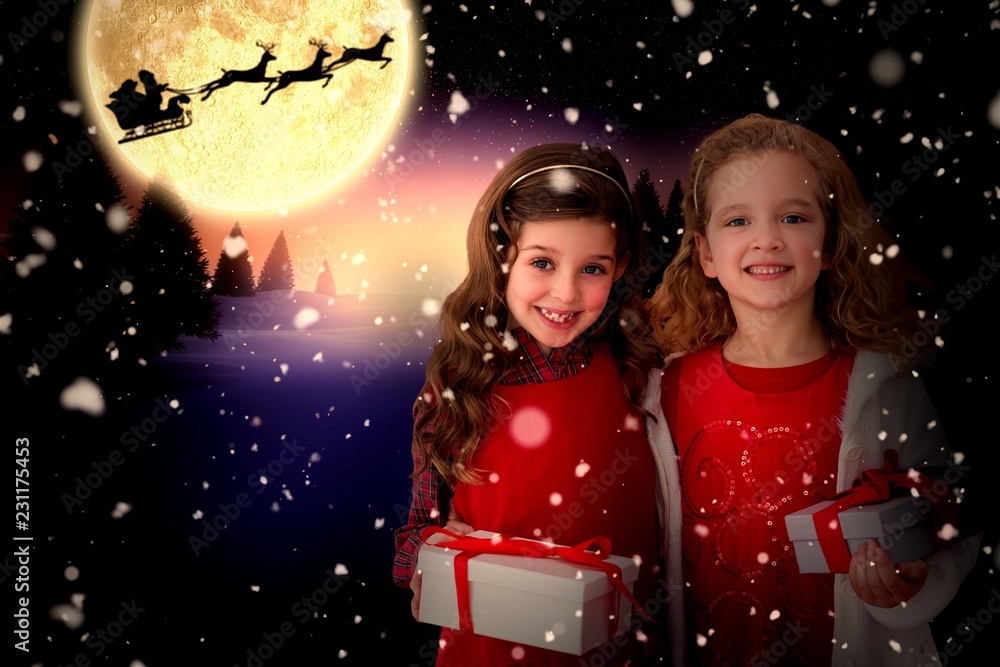 Composite image of cute sisters Composite image of cute sisters